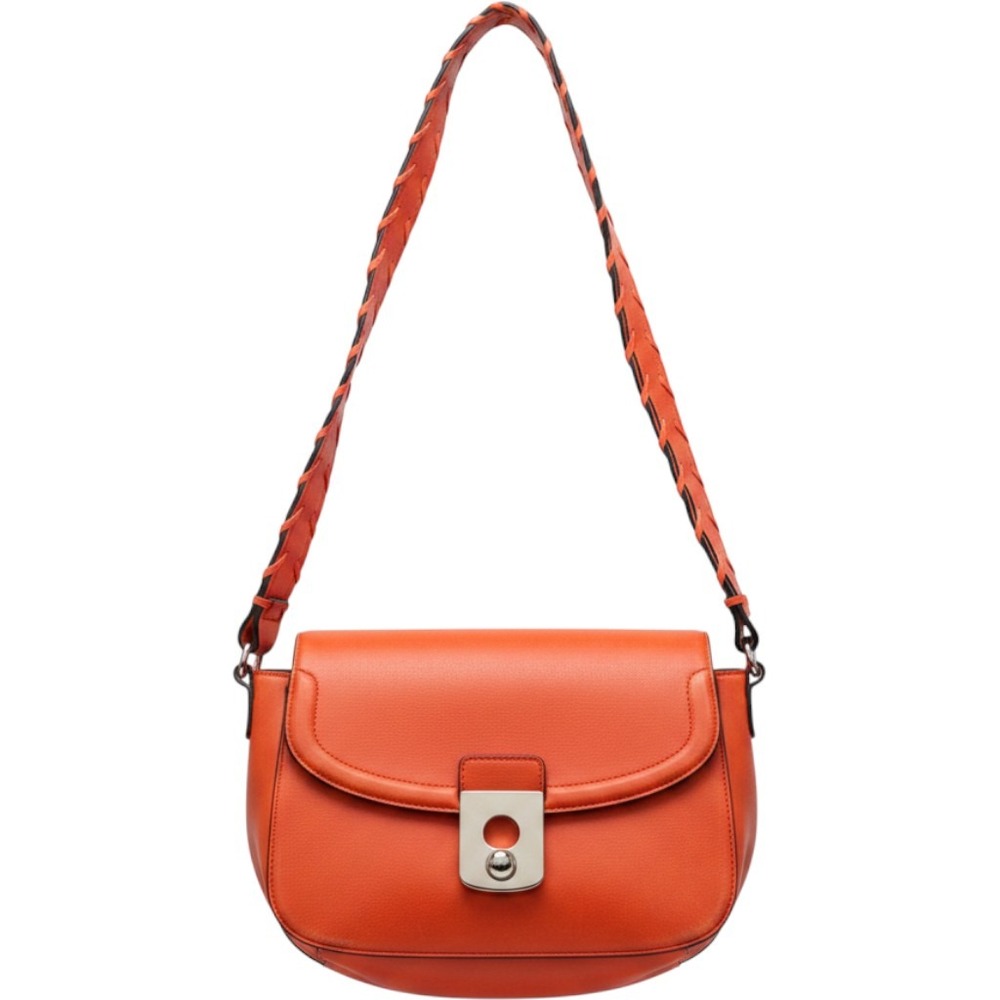 Mossimo Vintage Orange Faux Leather‎ Whipstitch Strap Crossbody Saddle Bag